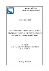 Tóm tắt Luận văn Hoàn thiện hoạt động quản lý thuế giá trị gia tăng tại chi cục thuế quận Thanh Khê, thành phố Đà Nẵng