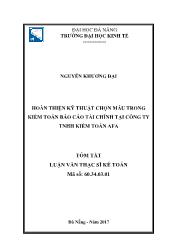 Tóm tắt Luận văn Hoàn thiện kỹ thuật chọn mẫu trong kiểm toán báo cáo tài chính tại công ty TNHH kiểm toán AFA