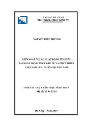 Tóm tắt Luận văn Kiểm soát nội bộ hoạt động tín dụng tại Ngân hàng Thương mại Cổ phần Đầu tư và phát triển Việt Nam - Chi nhánh Quảng Nam