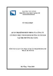 Tóm tắt Luận văn Luận án Quản trị kênh phân phối của công ty Cổ phần thực phẩm dinh dưỡng Nutifood tại thị trường Đà Nẵng