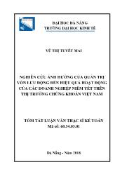 Tóm tắt Luận văn Nghiên cứu ảnh hưởng của quản trị vốn lưu động đến hiệu quả hoạt động của các doanh nghiệp niêm yết trên thị trường chứng khoán Việt Nam