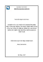 Tóm tắt Luận văn Nghiên cứu các nhân tố ảnh hưởng đến việc công bố thông tin phát triển bền vững của các công ty thuộc lĩnh vực sản xuất niêm yết trên thị trường chứng khoán Việt Nam