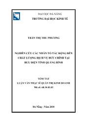 Tóm tắt Luận văn Nghiên cứu các nhân tố tác động đến chất lượng dịch vụ bưu chính tại bưu điện tỉnh Quảng Bình