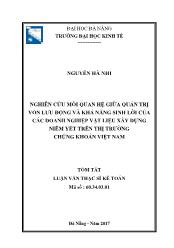 Tóm tắt Luận văn Nghiên cứu mối quan hệ giữa quản trị vốn lưu động và khả năng sinh lời của các doanh nghiệp vật liệu xây dựng niêm yết trên thị trường chứng khoán Việt Nam