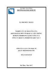 Tóm tắt Luận văn Nghiên cứu sự hài lòng của khách hàng đối với dịch vụ viễn thông di động mobifone tại Đà Nẵng của công ty dịch vụ Mobifone khu vực 3