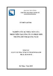 Tóm tắt Luận văn Nghiên cứu sự thỏa mãn của nhân viên tại công ty Cổ phần Môi trường đô thị Quảng Ngãi