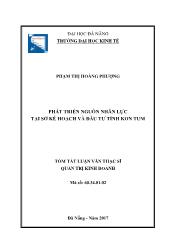 Tóm tắt Luận văn Phát triển nguồn nhân lực tại sở kế hoạch và đầu tư tỉnh Kon Tum