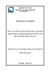 Tóm tắt Luận văn Quản lý chi ngân sách Nhà nước tại huyện Xebangphay, tỉnh Khammuone, nước Cộng hòa Dân chủ nhân dân Lào