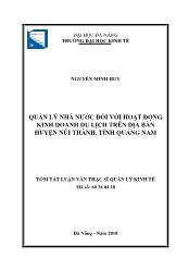 Tóm tắt Luận văn Quản lý nhà nước đối với hoạt động kinh doanh du lịch trên địa bàn huyện Núi Thành, tỉnh Quảng Nam