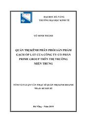 Tóm tắt Luận văn Quản trị kênh phân phối sản phẩm gạch ốp lát của công ty Cổ phần Prime group trên thị trường miền Trung