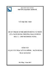 Tóm tắt Luận văn Quản trị quan hệ khách hàng cá nhân của ngân hàng thương mại Cổ phần Bắc Á – chi nhánh Đà Nẵng