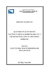 Tóm tắt Luận văn Quản trị vốn luân chuyển tại công ty dịch vụ Mobifone khu vực 3 – chi nhánh tổng công ty viễn thông Mobifone