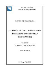 Tón tắt Luận văn Tác động của tăng trưởng kinh tế tới bất bình đẳng thu nhập tỉnh Quảng Trị