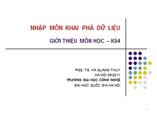Bài giảng Khai phá dữ liệu - Giới thiệu môn học - Hà Quang Thụy