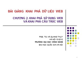 Bài giảng Khai phá dữ liệu Web - Chương 2: Khai phá sử dụng Web và khai phá cấu trúc Web - Hà Quang Thụy