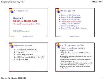 Bài giảng Kiến trúc máy tính - Chương 4: Bộ xử lý trung tâm (Central Processing Unit - CPU) - Nguyễn kim Khánh