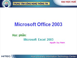 Bài giảng Microsoft Excel 2003 - Nguyễn Duy Thành