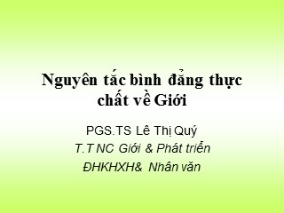 Bài giảng Nguyên tắc bình đẳng thực chất về giới - Lê Thị Quý