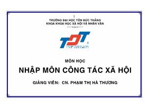 Bài giảng Nhập môn công tác xã hội - Phạm Thị Hà Thương