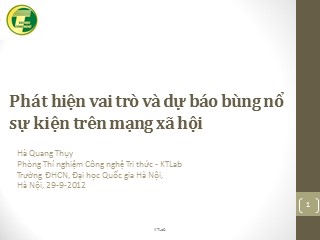 Bài giảng Phát hiện vai trò và dự báo bùng nổ sự kiện trên mạng xã hội - Hà Quang Thụy