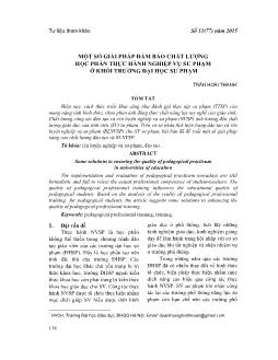 Một số giải pháp đảm bảo chất lượng học phần thực hành nghiệp vụ sư phạm ở khối trường Đại học Sư phạm