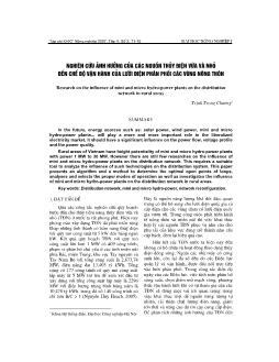 Nghiên cứu ảnh hưởng của các nguồn thủy điện vừa và nhỏ đến chế độ vận hành của lưới điện phân phối các vùng nông thôn
