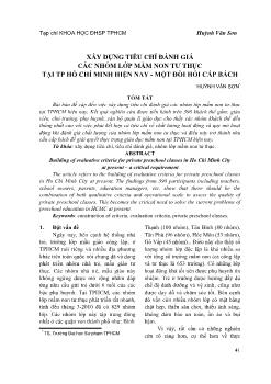 Xây dựng tiêu chí đánh giá các nhóm lớp mầm non tư thục tại Thành phố Hồ Chí Minh hiện nay - Một đòi hỏi cấp bách