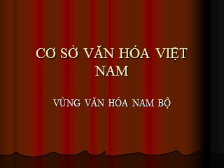 Bài giảng Cơ sở văn hóa Việt Nam - Vùng văn hóa Nam Bộ