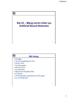 Bài giảng Máy học và mạng Neural - Bài 4: Mạng nơron nhân tạo - Vũ Đức Lung