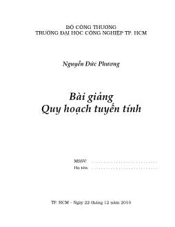 Giáo trình Quy hoạch tuyến tính - Nguyễn Đức Phương
