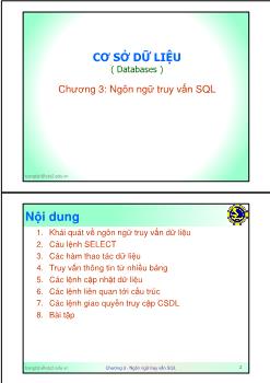 Bài giảng Cơ sở dữ liệu - Chương 3: Ngôn ngữ truy vấn SQL