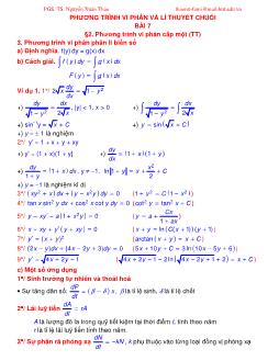 Bài giảng Phương trình vi phân và lí thuyết chuỗi - Bài 2: Phương trình vi phân cấp một (Tiếp theo) - Nguyễn Xuân Thảo