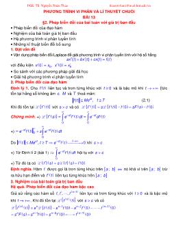 Bài giảng Phương trình vi phân và lí thuyết chuỗi - Chương 3, Bài 2: Phép biến đổi của bài toán với giá trị ban đầu - Nguyễn Xuân Thảo