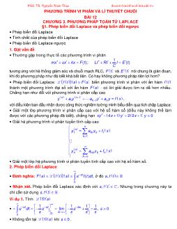 Bài giảng Phương trình vi phân và lí thuyết chuỗi - Chương 3, Bài 1: Phép biến đổi Laplace và phép biến đổi ngược - Nguyễn Xuân Thảo