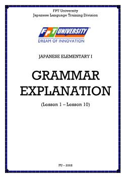 Giáo trình Japanese Elementary I - Grammar explanation (Phần 1)