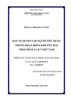 Tóm tắt Luận văn Bảo vệ quyền lợi người tiêu dùng trong hoạt động khuyến mại theo pháp luật Việt Nam