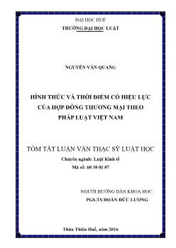 Tóm tắt Luận văn Hình thức và thời điểm có hiệu lực của hợp đồng thương mại theo Pháp luật Việt Nam