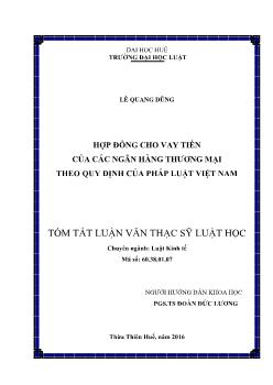 Tóm tắt Luận văn Hợp đồng cho vay tiền của các ngân hàng thương mại theo quy định của Pháp luật Việt Nam