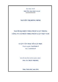 Tóm tắt Luận văn Người đại diện theo pháp luật trong công ty cổ phần theo pháp luật Việt Nam