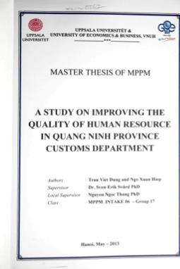 A study on improving the quality of human resource in quang ninh province customs department