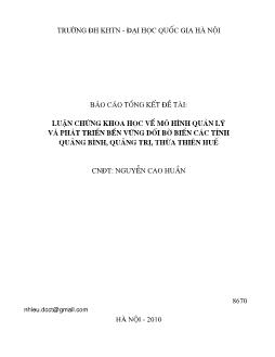 Báo cáo tổng kết Đề tài Luận chứng khoa học về mô hình quản lý và phát triển bền vững dối bờ biển các tỉnh Quảng Bình, Quảng Trị, Thừa Thiên Huế