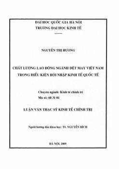 Chất lượng lao động ngành dệt may Việt Nam trong điểu kiện hội nhập kinh tế quốc tế