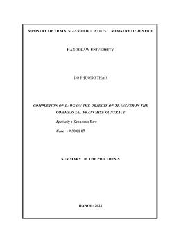 Completion of laws on the objects of transfer in the commercial franchise contract