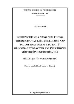 Khóa luận Nghiên cứu khả năng giải phóng thuốc của vật liệu cellulose nạp diclofenac natri tạo ra từ gluconacetobacter xylinus trong môi trường nước dừa già