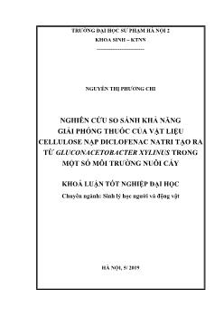 Khóa luận Nghiên cứu so sánh khả năng giải phóng thuốc của vật liệu cellulose nạp diclofenac natri tạo ra từ gluconacetobacter xylinus trong một số môi trường nuôi cấy