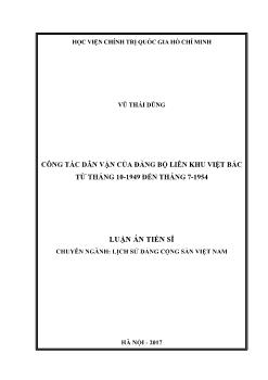 Luận án Công tác dân vận của đảng bộ liên khu việt bắc từ tháng 10 - 1949 đến tháng 7 - 1954