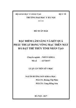 Luận án Đặc điểm lâm sàng và kết quả phẫu thuật bong võng mạc trên mắt đã đặt thể thủy tinh nhân tạo