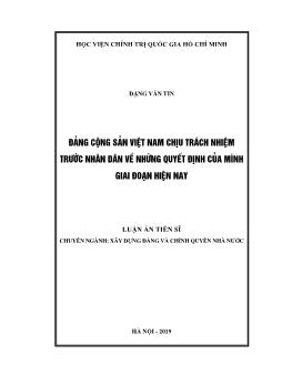 Luận án Đảng cộng sản Việt Nam chịu trách nhiệm trước nhân dân về những quyết định của mình giai đoạn hiện nay