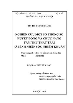 Luận án Nghiên cứu một số thông số huyết động và chức năng tâm thu thất trái ở bệnh nhân sốc nhiễm khuẩn