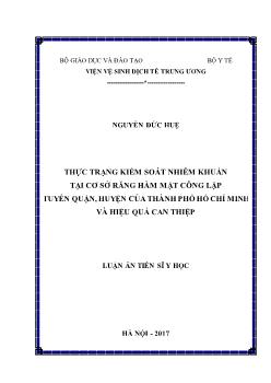 Luận án Thực trạng kiểm soát nhiễm khuẩn tại cơ sở răng hàm mặt công lập tuyến quận, huyện của thành phố Hồ Chí Minh và hiệu quả can thiệp